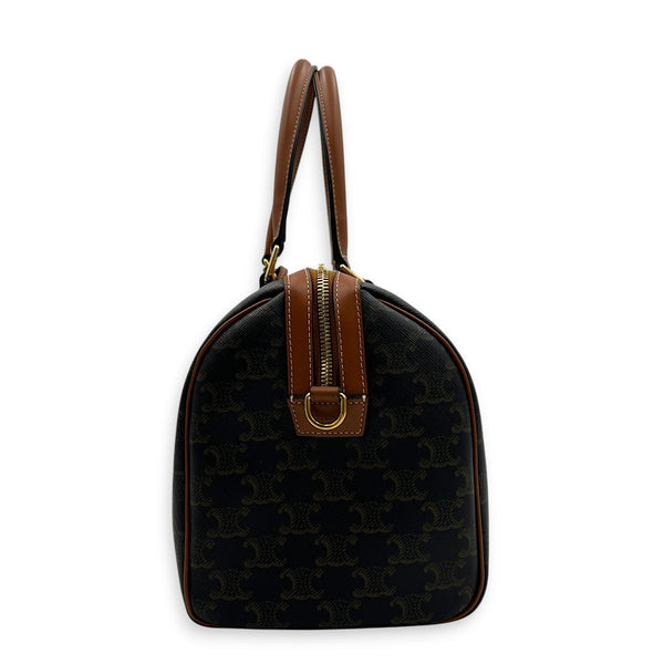 Boston Top Handle Bag Brown in Coated Canvas, Gold hardware