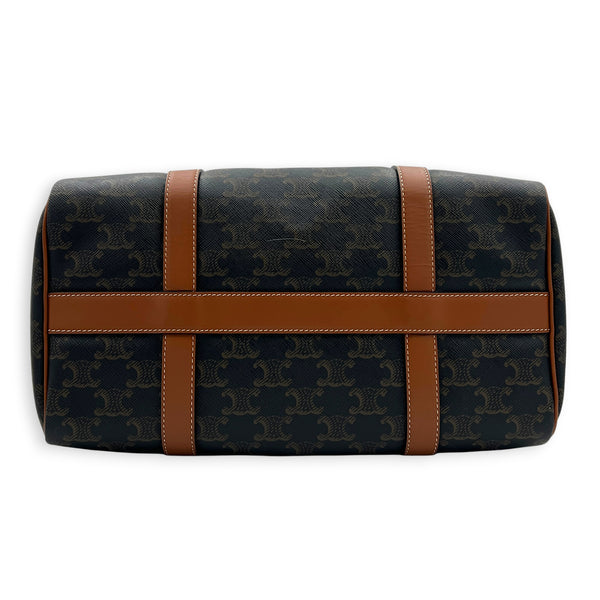 Boston Top Handle Bag Brown in Coated Canvas, Gold hardware