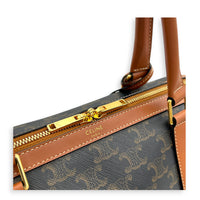Boston Top Handle Bag Brown in Coated Canvas, Gold hardware