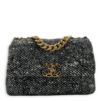 C19 Small Black and White Shoulder Bag in Tweed, Mixed hardware