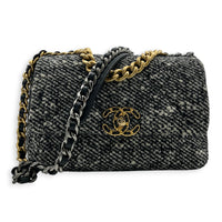 C19 Small Black and White Shoulder Bag in Tweed, Mixed hardware