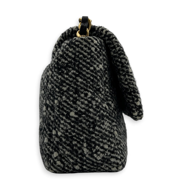 C19 Small Black and White Shoulder Bag in Tweed, Mixed hardware