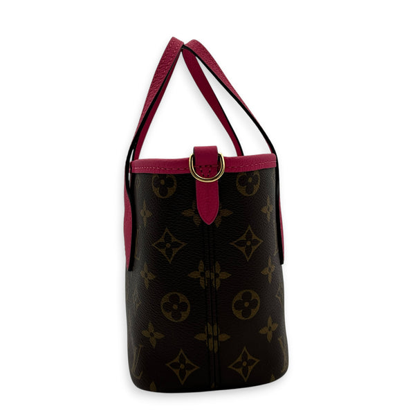 Neverfull Inside Out BB Brown Top Handle Bag in Monogram Coated Canvas, Gold hardware