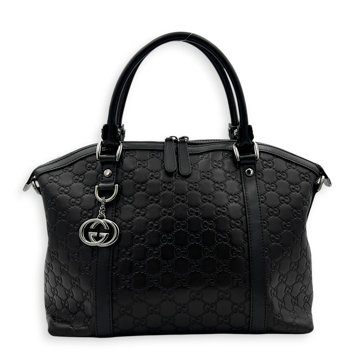 Guccissima Top Handle Bag Black in Calfskin, Silver hardware