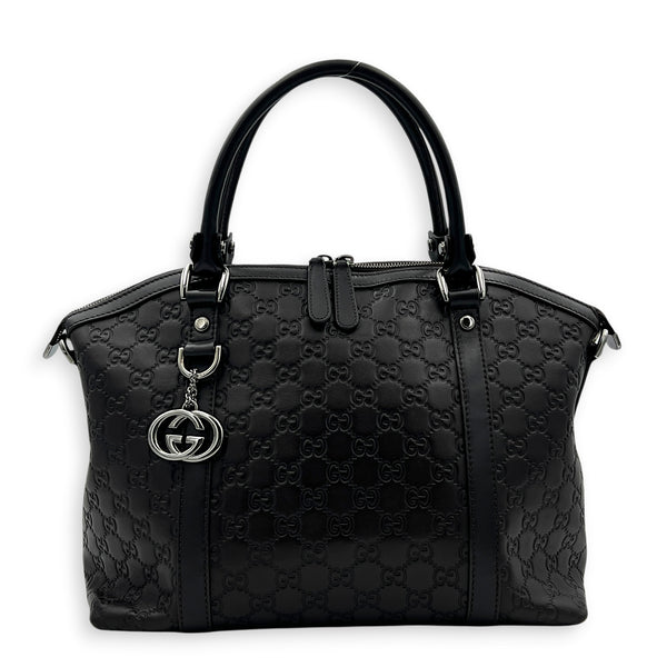 Guccissima Top Handle Bag Black in Calfskin, Silver hardware