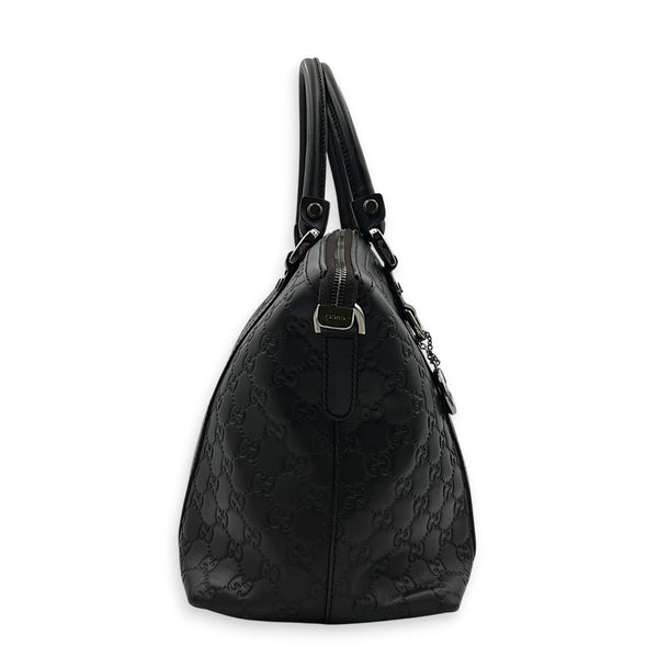 Guccissima Top Handle Bag Black in Calfskin, Silver hardware