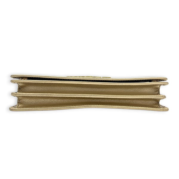 Logo Gold Wallet On Chain in Saffiano Leather, Gold hardware