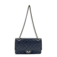 2.55 Shoulder Bag Black in Distressed Leather, Ruthenium hardware