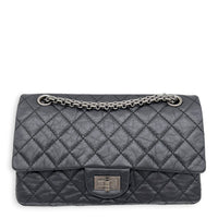 2.55 Shoulder Bag Black in Distressed Leather, Ruthenium hardware