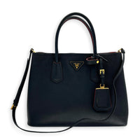 Double Tote Bag Black in Saffiano Leather, Gold hardware