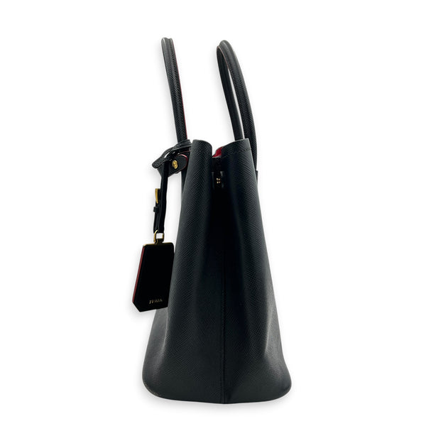 Double Tote Bag Black in Saffiano Leather, Gold hardware