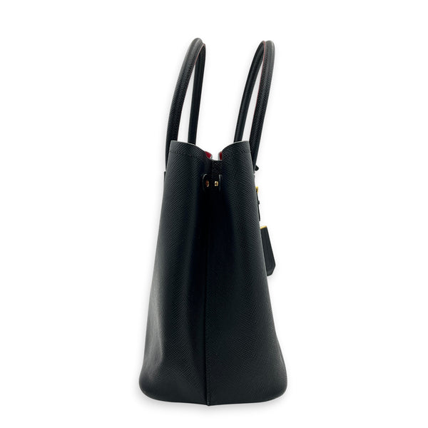 Double Tote Bag Black in Saffiano Leather, Gold hardware