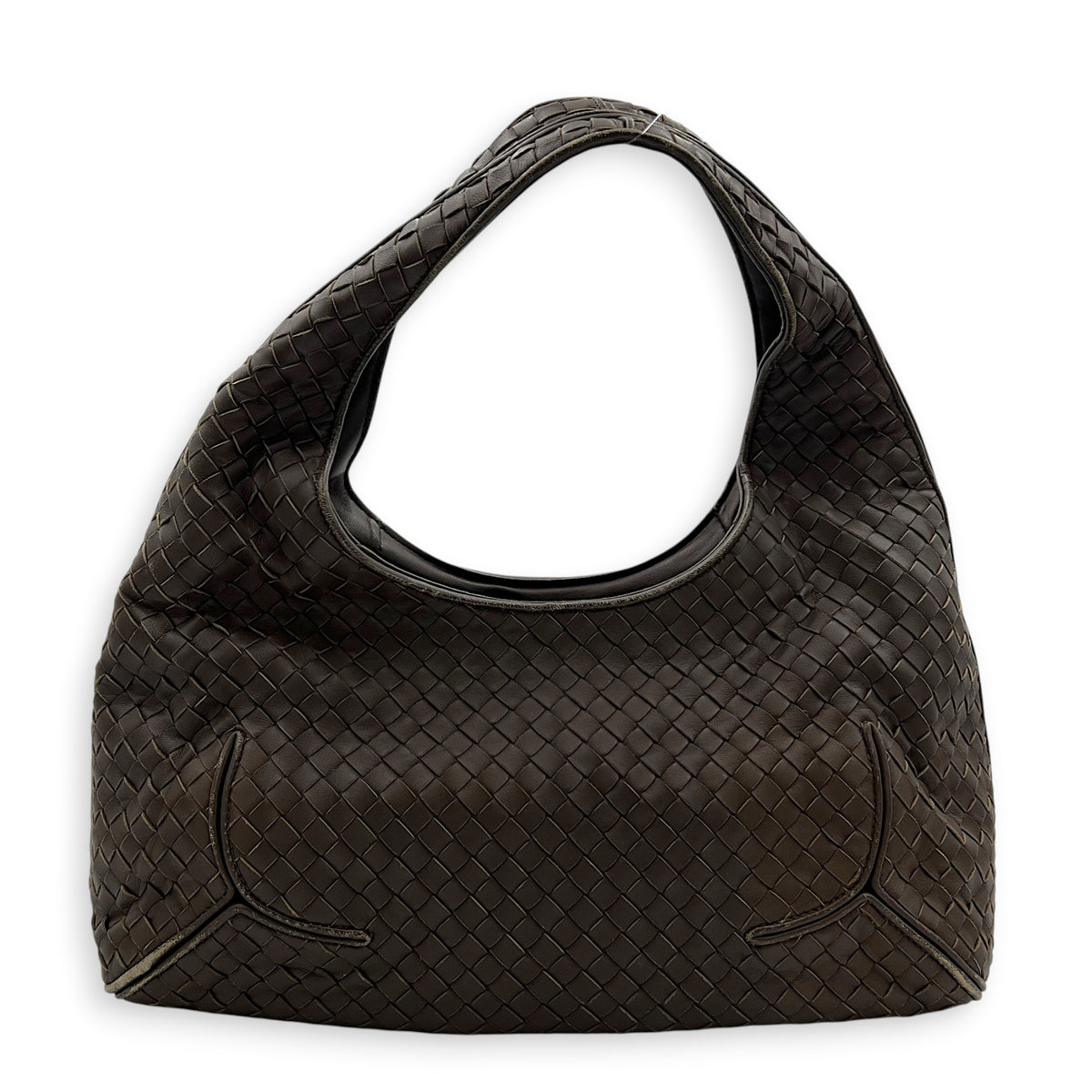 Intrecciato Shoulder Bag Brown in Nappa Leather, Ruthenium hardware