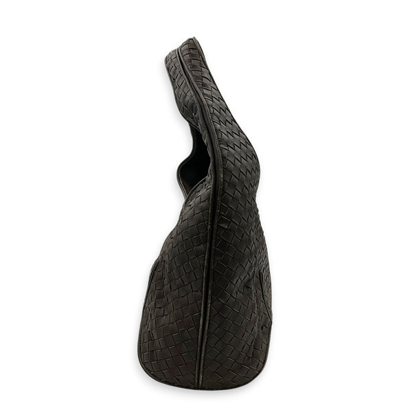 Intrecciato Shoulder Bag Brown in Nappa Leather, Ruthenium hardware