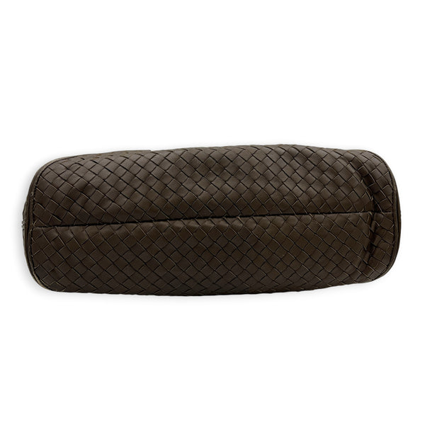 Intrecciato Shoulder Bag Brown in Nappa Leather, Ruthenium hardware