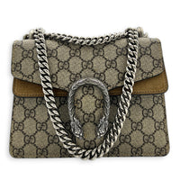 Dionysus Mini Brown Shoulder Bag in Coated Canvas, Silver hardware
