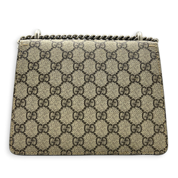 Dionysus Mini Brown Shoulder Bag in Coated Canvas, Silver hardware