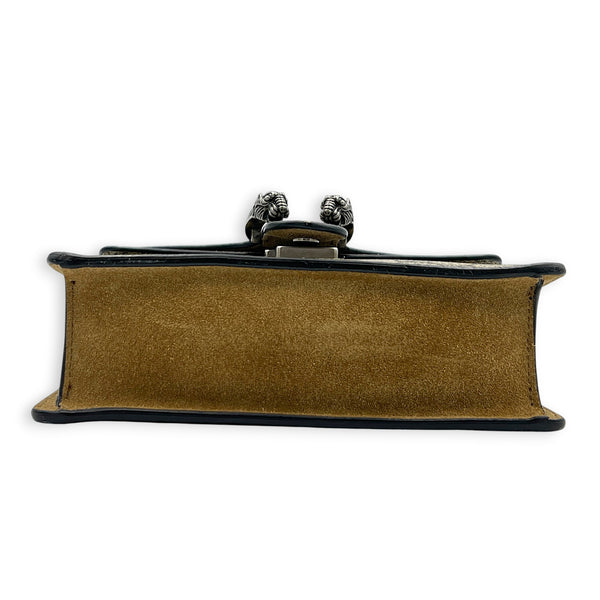 Dionysus Mini Brown Shoulder Bag in Coated Canvas, Silver hardware