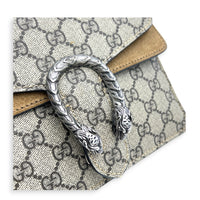 Dionysus Mini Brown Shoulder Bag in Coated Canvas, Silver hardware