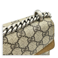 Dionysus Mini Brown Shoulder Bag in Coated Canvas, Silver hardware