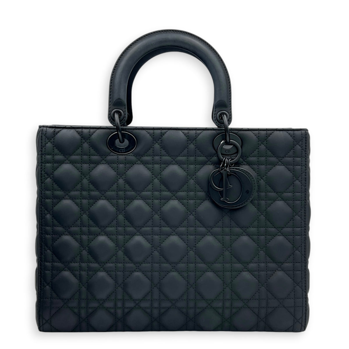 Lady Dior Large Ultramatte Top Handle Bag in, Gunmetal hardware