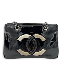 Lipstick Black Shoulder Bag in Patent Leather, Silver hardware