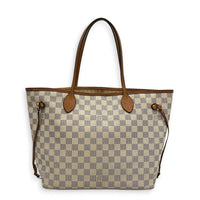 Neverfull Tote Bag MM Damier Azur in Coated Canvas, Gold hardware