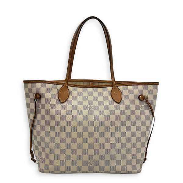 Neverfull Tote Bag MM Damier Azur in Coated Canvas, Gold hardware