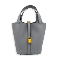 Picotin 18 Gris Pantin Top Handle Bag in Clemence, Gold hardware