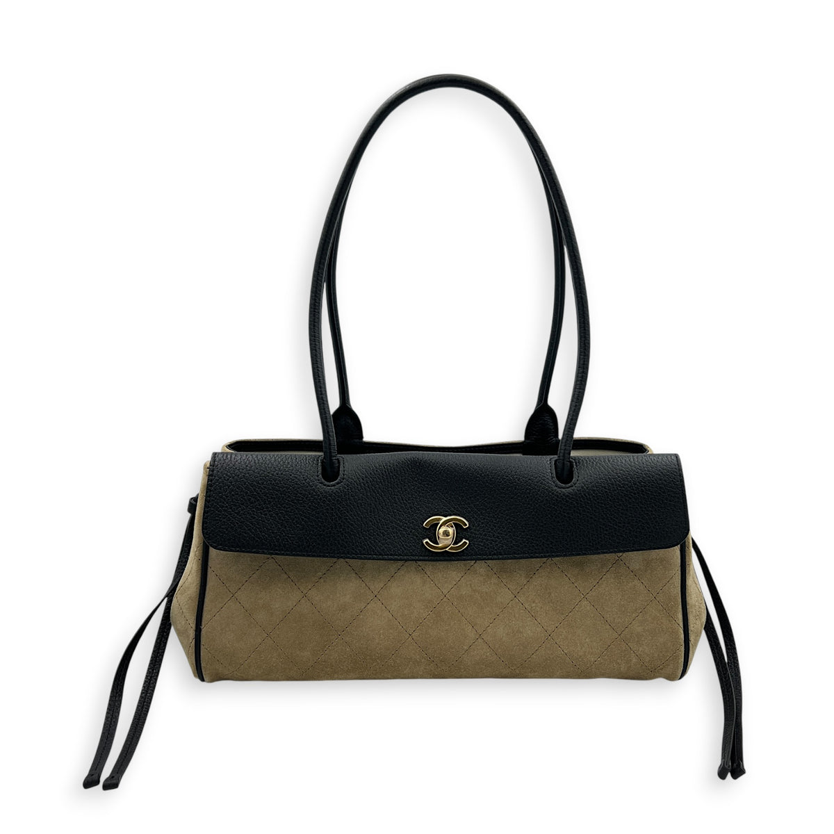 26A Shopping Tote Brown Shoulder Bag in Suede Leather, Gold hardware