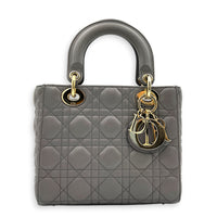 Lady Dior Top Handle Bag Small Grey in Lambskin, Gold hardware