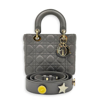 Lady Dior Top Handle Bag Small Grey in Lambskin, Gold hardware