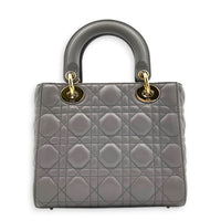 Lady Dior Top Handle Bag Small Grey in Lambskin, Gold hardware