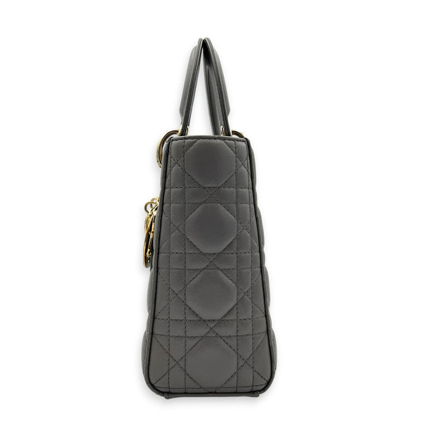 Lady Dior Top Handle Bag Small Grey in Lambskin, Gold hardware