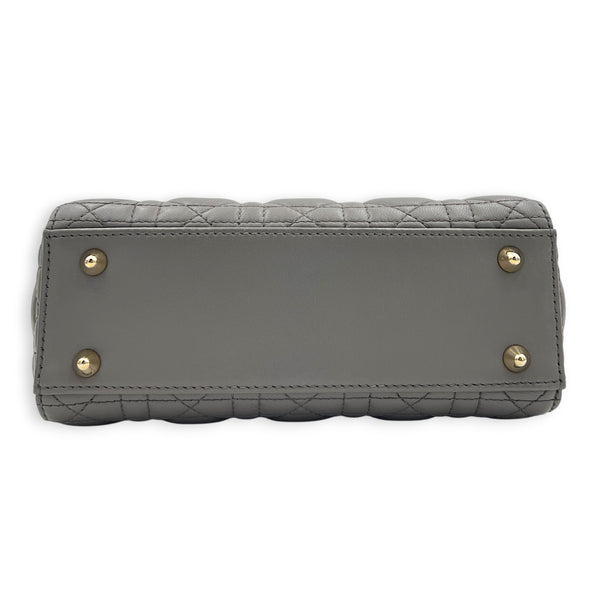 Lady Dior Top Handle Bag Small Grey in Lambskin, Gold hardware