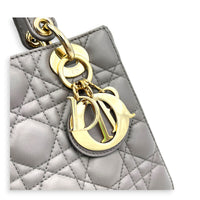Lady Dior Top Handle Bag Small Grey in Lambskin, Gold hardware