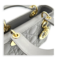 Lady Dior Top Handle Bag Small Grey in Lambskin, Gold hardware