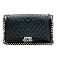 Boy Shoulder Bag Black in Calfskin, Ruthenium hardware