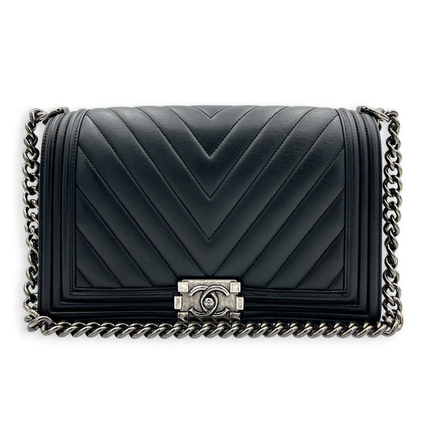 Boy Shoulder Bag Black in Calfskin, Ruthenium hardware