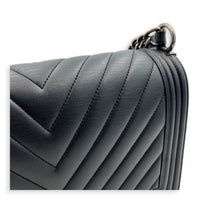 Boy Shoulder Bag Black in Calfskin, Ruthenium hardware