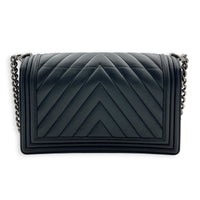 Boy Shoulder Bag Black in Calfskin, Ruthenium hardware