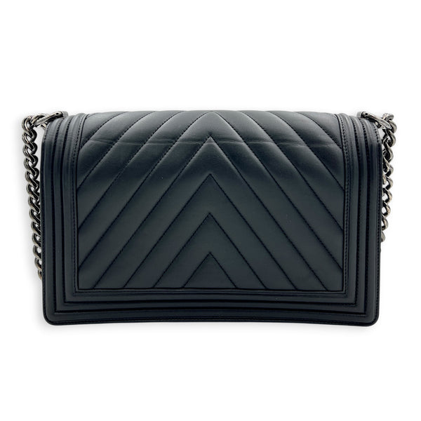 Boy Shoulder Bag Black in Calfskin, Ruthenium hardware