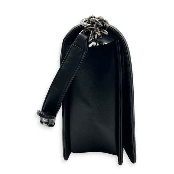 Boy Shoulder Bag Black in Calfskin, Ruthenium hardware