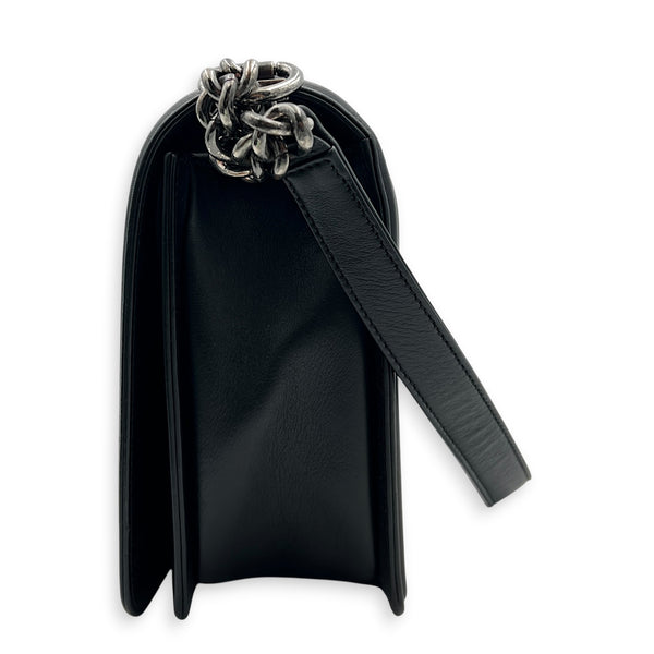 Boy Shoulder Bag Black in Calfskin, Ruthenium hardware