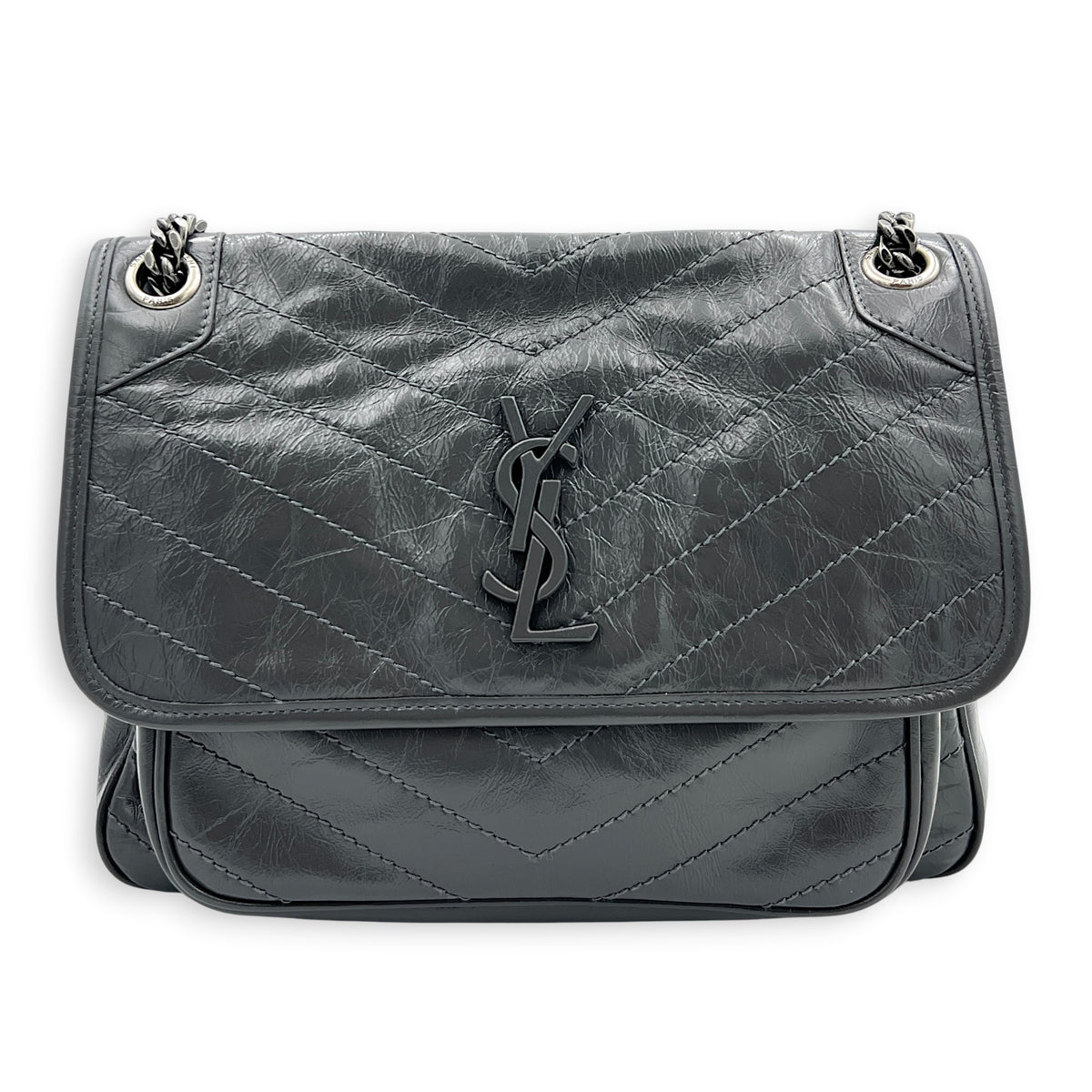 Niki Shoulder Bag Grey in Calfskin, Ruthenium hardware