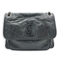 Niki Shoulder Bag Grey in Calfskin, Ruthenium hardware