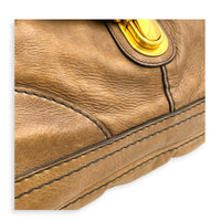 Pushlock Brown Shoulder Bag in Calfskin, Gold hardware