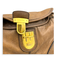 Pushlock Brown Shoulder Bag in Calfskin, Gold hardware