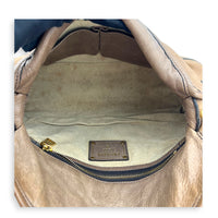 Pushlock Brown Shoulder Bag in Calfskin, Gold hardware