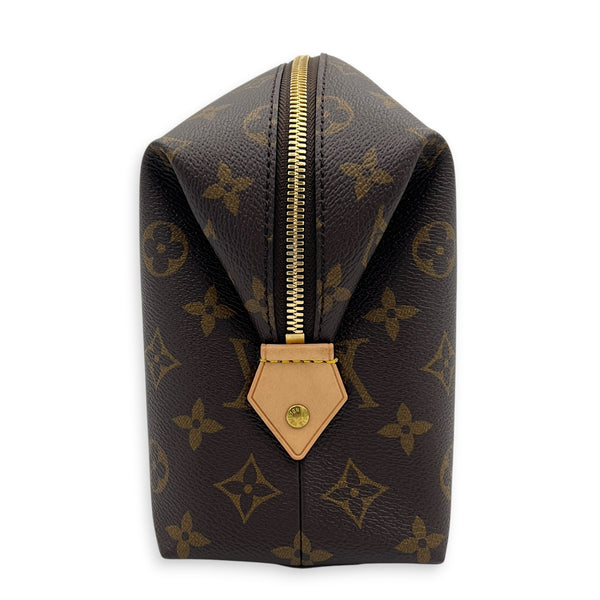 Travel  Pouch Brown in Monogram Coated Canvas, Gold hardware